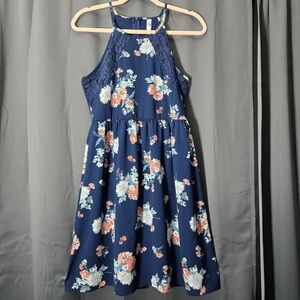 Floral Navy Blue Dress Womens Size Medium